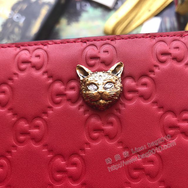Gucci包 古馳錢包 548058大紅全皮 2019早春新款 Signature系列貓頭五金卡包 Gucci長錢包  gudj1047